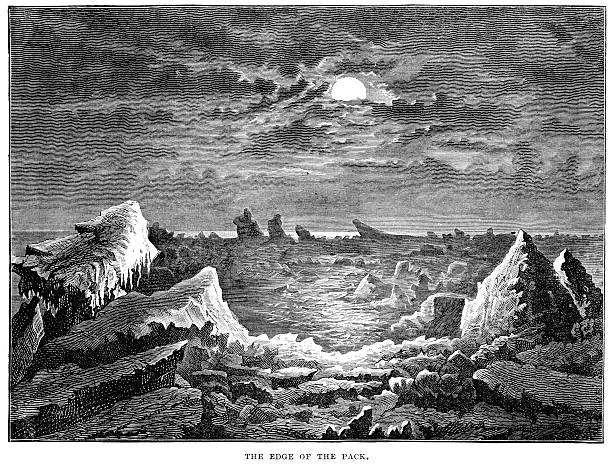 illustrations, cliparts, dessins animés et icônes de bordure de la plaque de glace - antique engraved image moonlight night