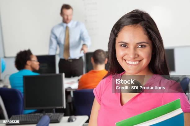 Young Female Student In Her Computer Lab Classroom Stock Photo - Download Image Now - Adult, Adults Only, Back to School