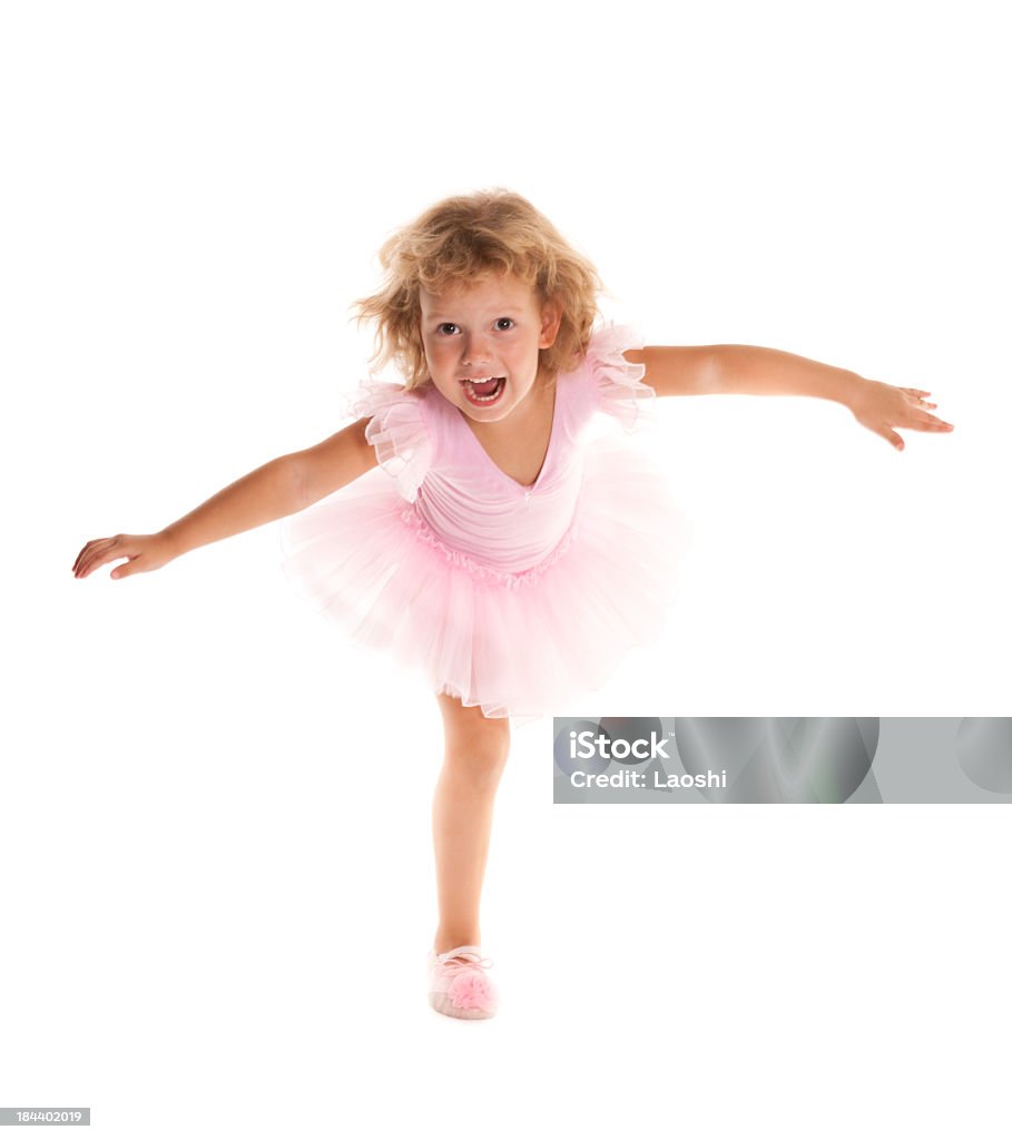 Little girl in ballet suit A young girl ballet dancer in a pink lace tutu. Isolated on white background. Baby - Human Age Stock Photo