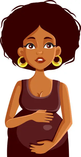 Vector illustration of Vector Pregnant Woman of African Ethnicity Caressing her Belly