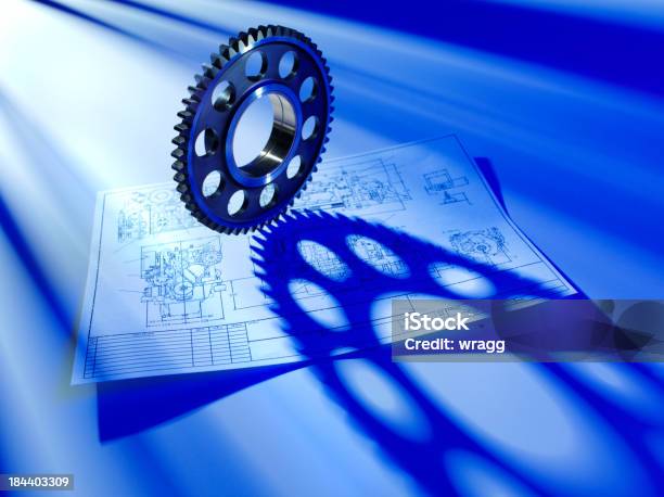 Blueprint Und Engineering Cog Stockfoto und mehr Bilder von Arbeiten - Arbeiten, Architekturberuf, Ausrüstung und Geräte