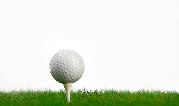 белый мяч для гольфа на зеленой траве и футболка - plant macro studio shot outdoors стоковые фото и изображения