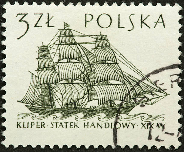 istock vintage clipper ship on a Polish postage stamp 184404484