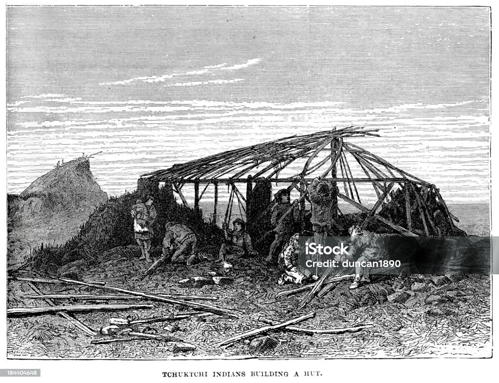 Construcción de una cabaña Tchuktchi Indians - Ilustración de stock de Ponerse a cubierto libre de derechos