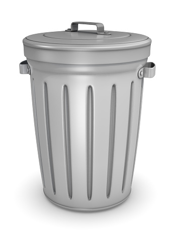 Cartoon style garbage can with lid on a white background.