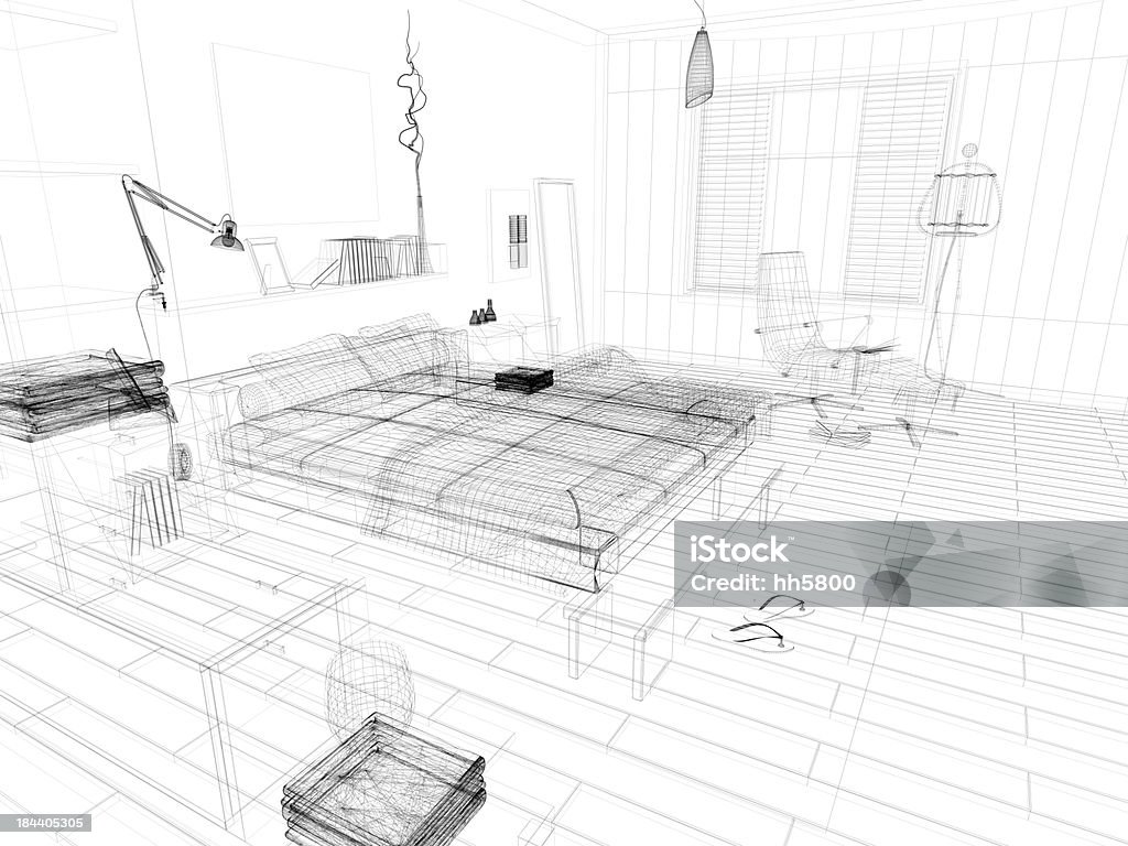 추상적임 건축양상 철조망 프페임 청사진 침실 1 - 로열티 프리 설계도 스톡 사진