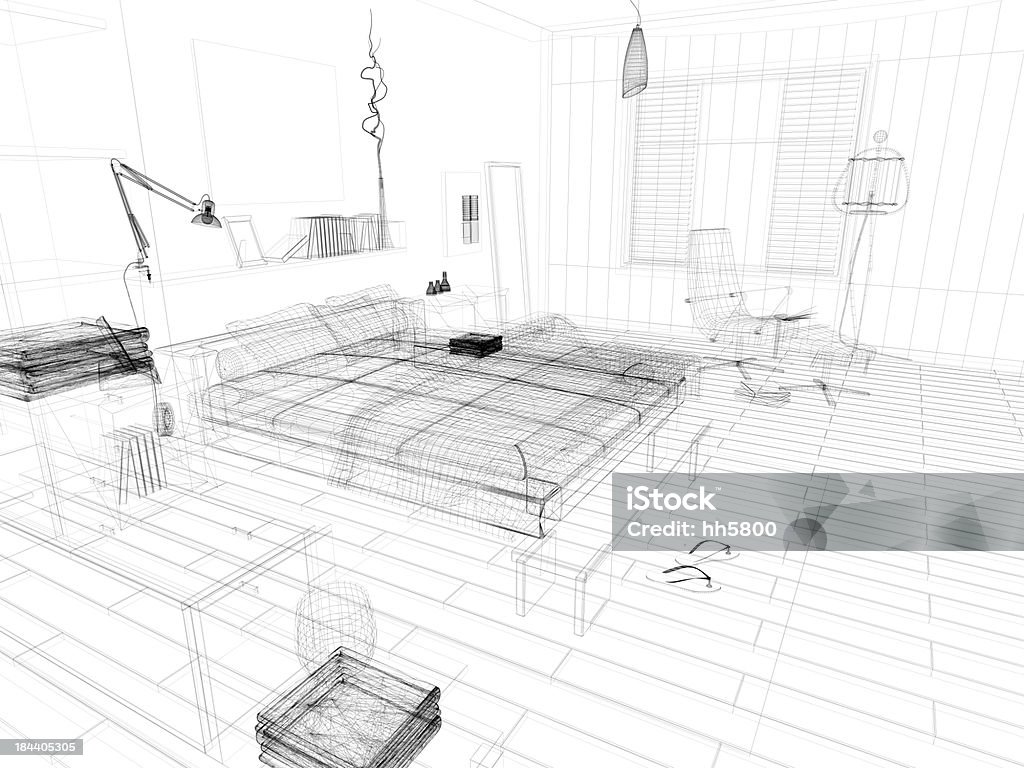 Abstrato arquitetura Wire Frame Blueprint quarto 1 - Foto de stock de Plano - Documento royalty-free