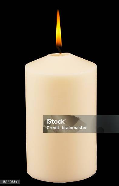 Lit White Candle Against Black Background Stock Photo - Download Image Now - Candle, White Color, Black Background