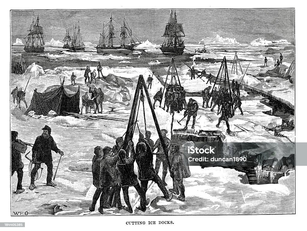 Esploratori artici taglio ghiaccio docks - Illustrazione stock royalty-free di Acqua