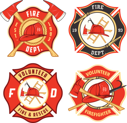Set of fire department emblems and badges.