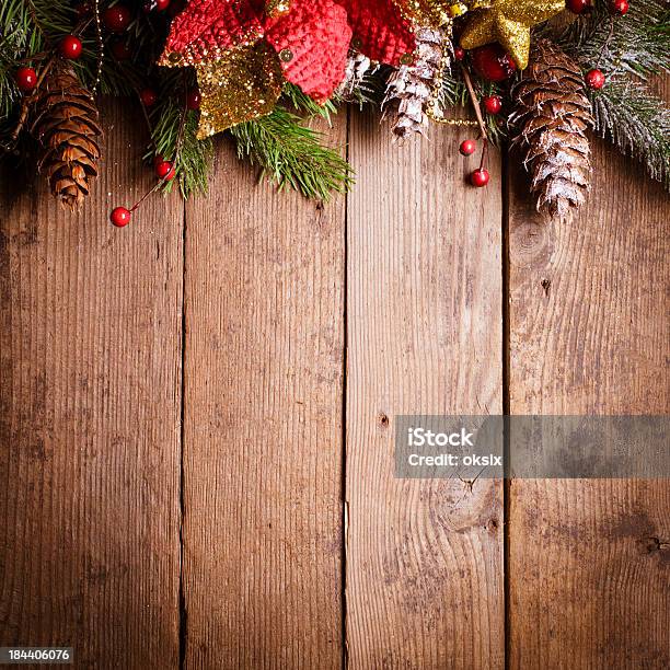 Christmas Border Design Stock Photo - Download Image Now - Backgrounds, Poinsettia, Branch - Plant Part