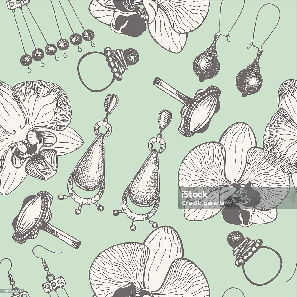 vintage patrón sin costuras con flores de Orquídea joyería y gráfico. - arte vectorial de Abstracto libre de derechos
