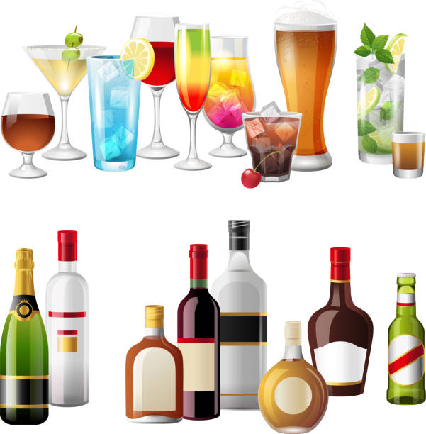 ilustrações de stock, clip art, desenhos animados e ícones de fronteiras com álcool bebidas - vector alcohol cocktail highball glass