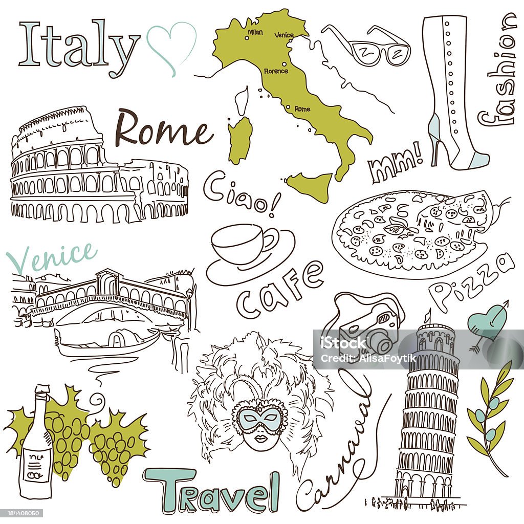 Sightseeing in Italy doodles.. Sightseeing in Italy Architecture stock vector