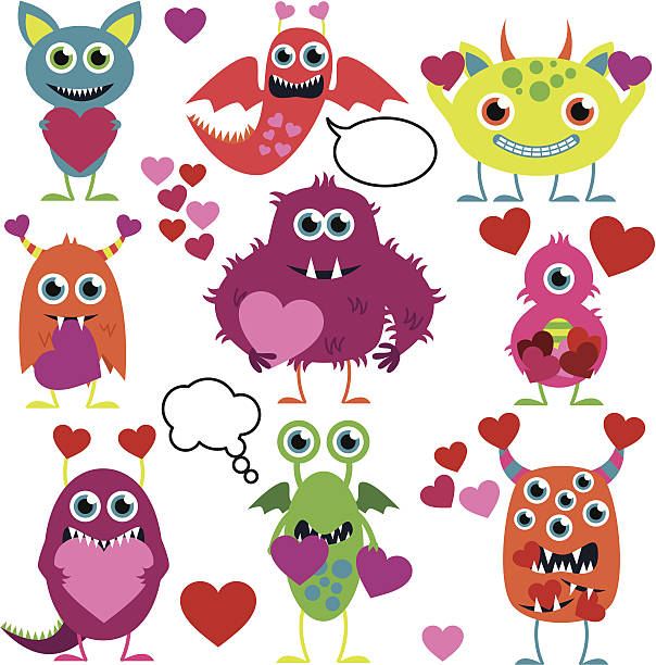 벡터 세트마다 귀여운 사랑입니다 monsters - candy heart 이미지 stock illustrations