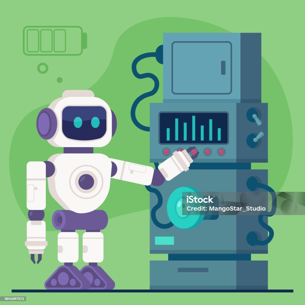 Robot Operating Machine Robot Operating Machine Vector Illustration Stock Illustration ...