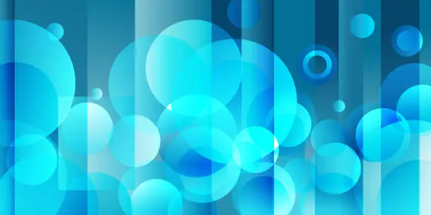 Vector illustration of Abstract blue background. Transparent overlay of circular bubbles. Vector illustration