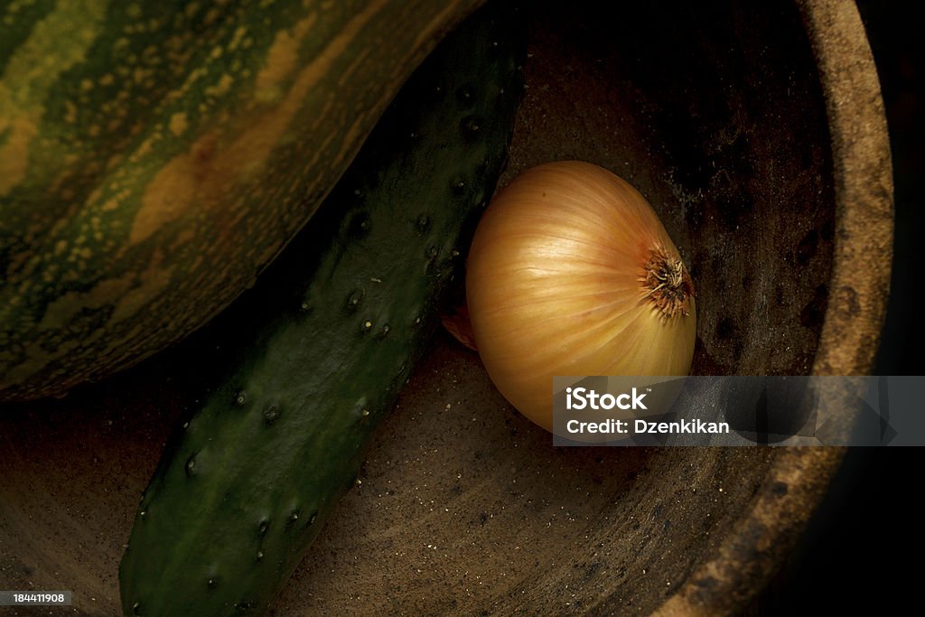 Fresh Onion Fresh Onion, Clay Pot, Pumpkin, Cucumber Black Background Stock Photo