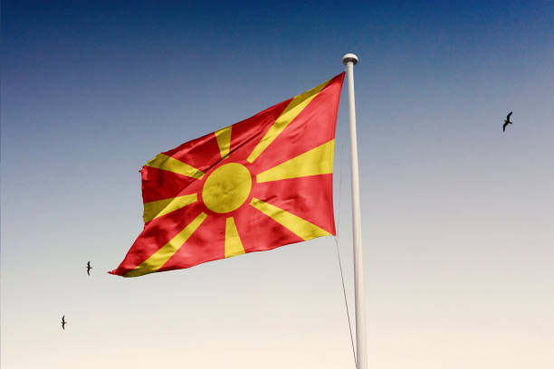 Macedonia flag isolated on the sky with clipping path.