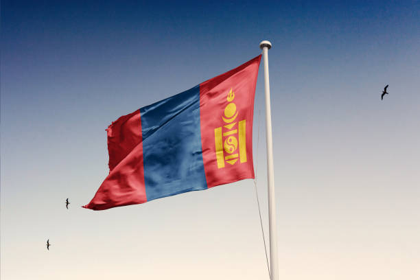 istock Mongolia flag fluttering in the wind on sky. 1844148278