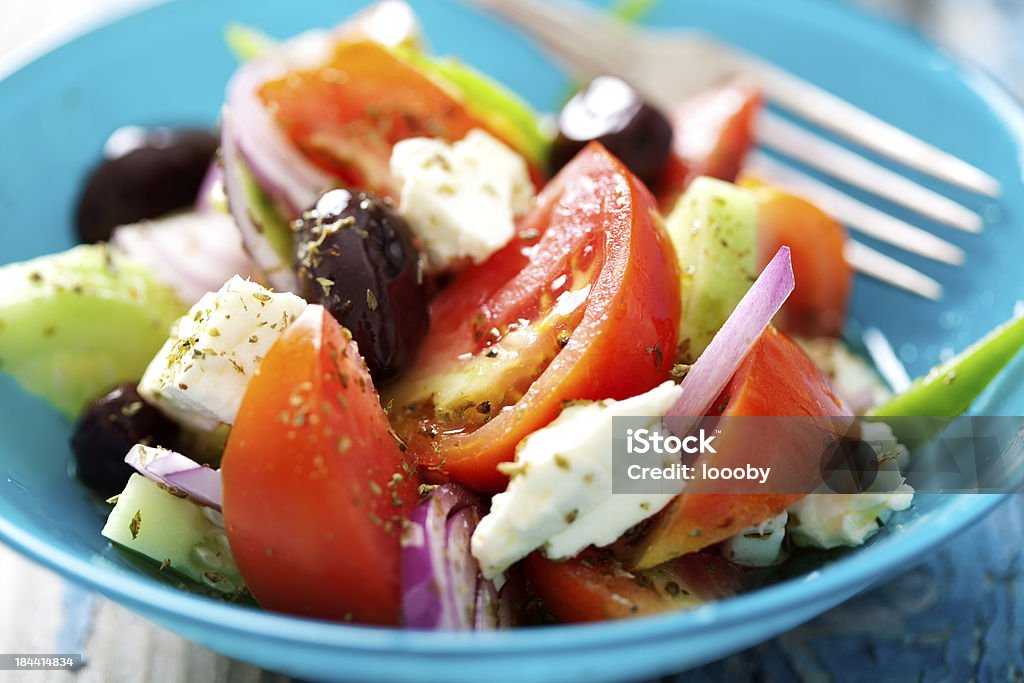 rustic greek salad authentic greek salad with olive oil and oregano Greek Food Stock Photo