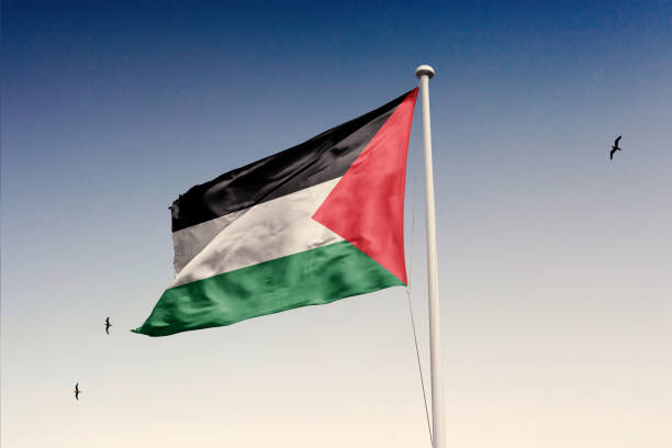 istock Palestine flag fluttering in the wind on sky. 1844151959