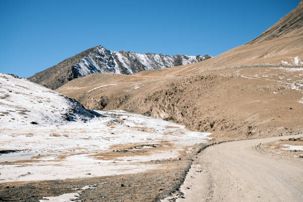 istock Winding road through winter mountain pass 1844159289