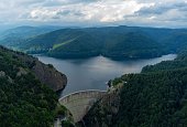 Aerial shot of Vidraru dam in Romania.