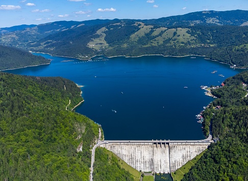 An aerial view of Bicaz dam in Romania.