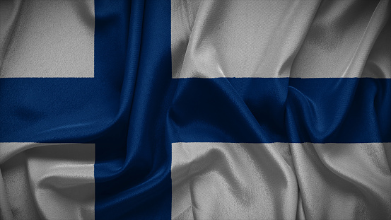 3d illustration flag of Finland. Close up waving flag of Finland.