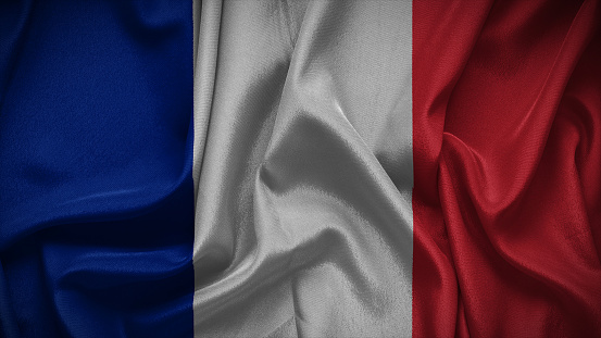 3d illustration flag of France. Close up waving flag of France.