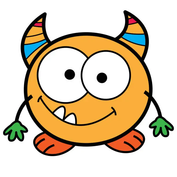 Vector illustration of Funny horned monster cartoon illustration