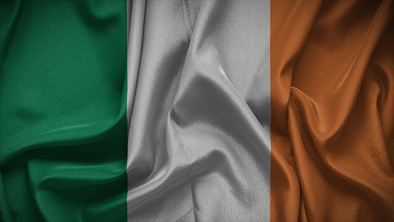 3d illustration flag of Ireland. Close up waving flag of Ireland.