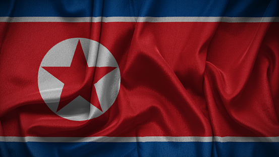 3d illustration flag of North Korea. Close up waving flag of North Korea.