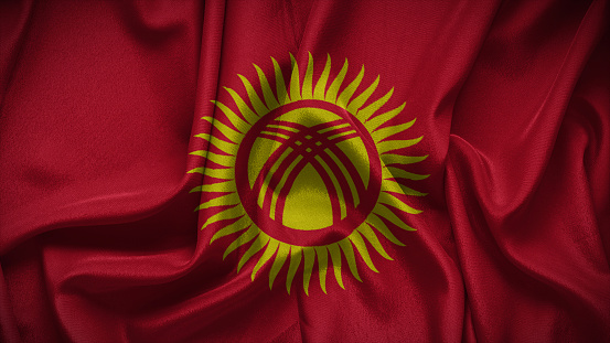 3d illustration flag of Kyrgyzstan. Close up waving flag of Kyrgyzstan.