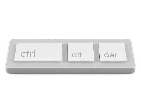 Mini keyboard ctr alt del on a white background. 3d illustration.