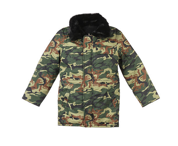 istock Camouflage winter jacket with black collar. 184419802