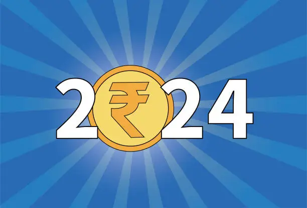 Vector illustration of 2024 with Indian currency icon.