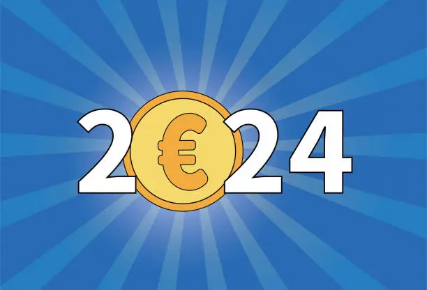 Vector illustration of 2024 with euro icon.