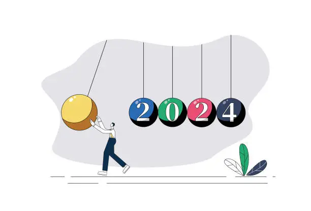 Vector illustration of In 2024, white-collar workers push the pendulum.