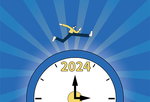 Men running on the clock, 2024.