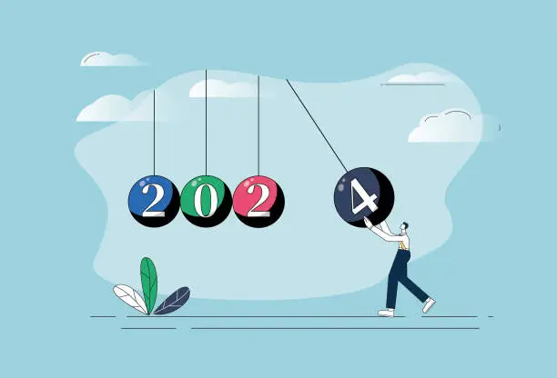 Vector illustration of In 2024, white-collar workers push the pendulum.