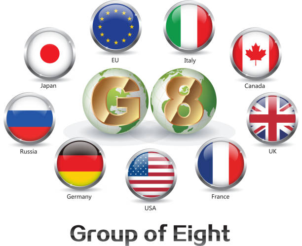 группа восьми странах - flag european union flag g8 italy stock illustrations