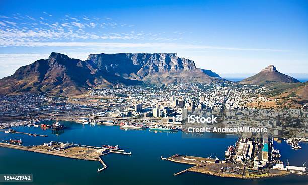 Table Mountain And Cape Town Harbour South Africa Stock Photo - Download Image Now - Table Mountain South Africa, Cape Town, South Africa