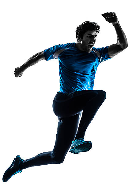 istock Male runner wearing blue on white background 184421964