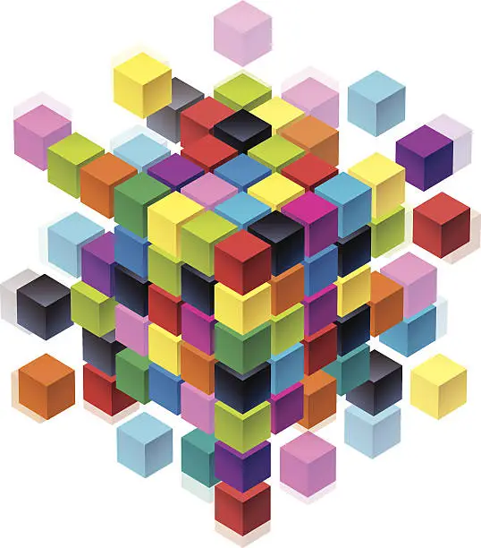 Vector illustration of colorful cubes separating