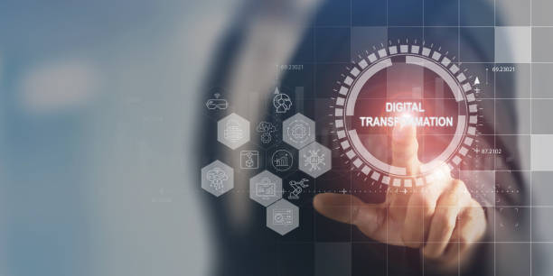 istock Digital transformation in business concept. Leveraging modern technologies; automation, data analytics, cloud computing and AI to increase efficiency, reduce costs and gain competitive advantage. 1844229776