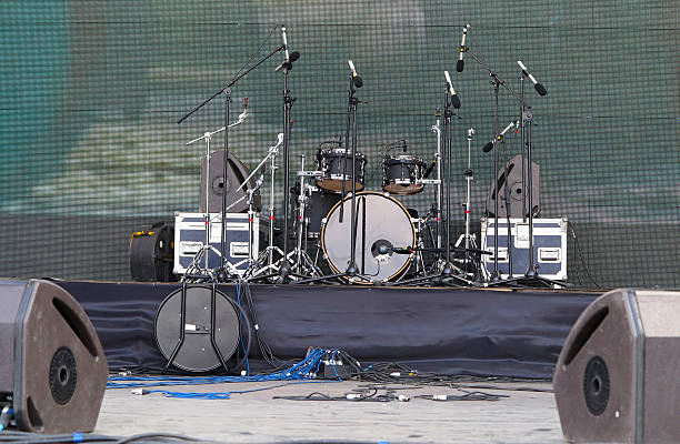 istock Drums set, powerfull speakers, amplifiers and stage equipment 184423873