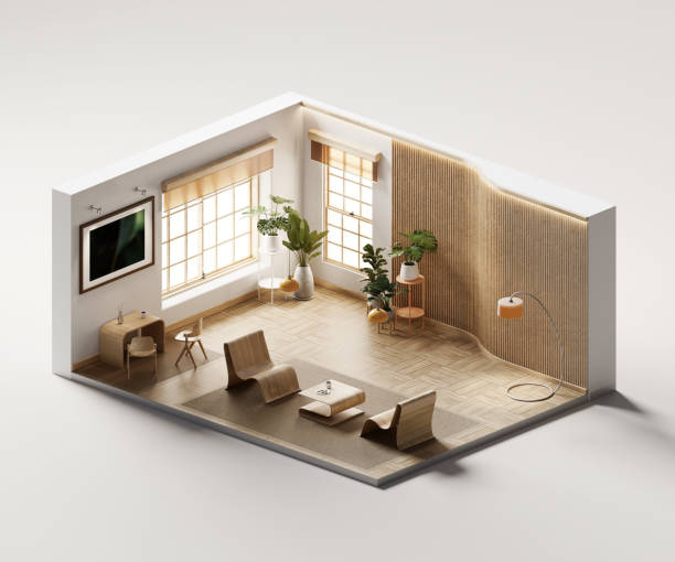 istock Isometric view living room muji style open inside interior architecture 3d rendering digital art 1844252865
