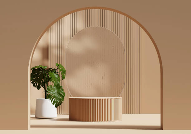 istock 3D rendering platform podium with plant product presentation background 1844252868